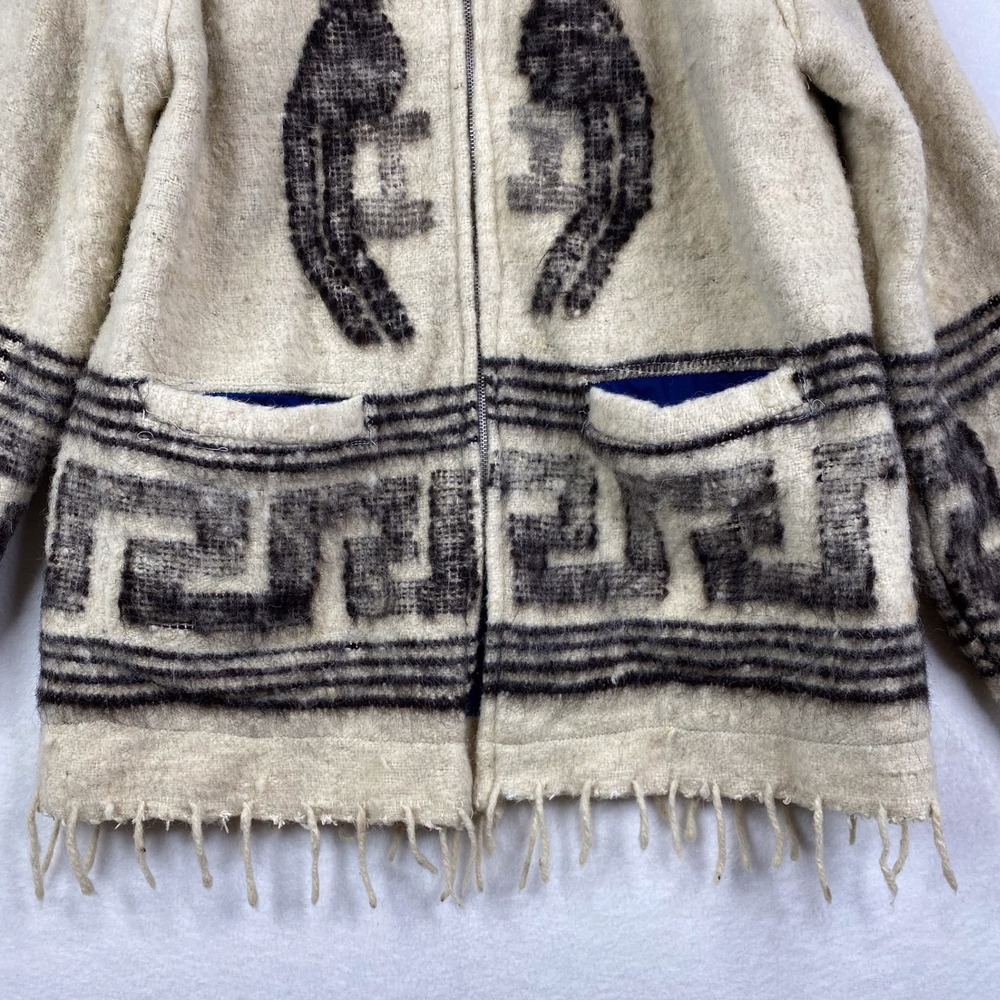 Vintage Cream Wool Knit Fringed Southwestern Birds Full Zip Jacket Coat - Picture 3 of 15